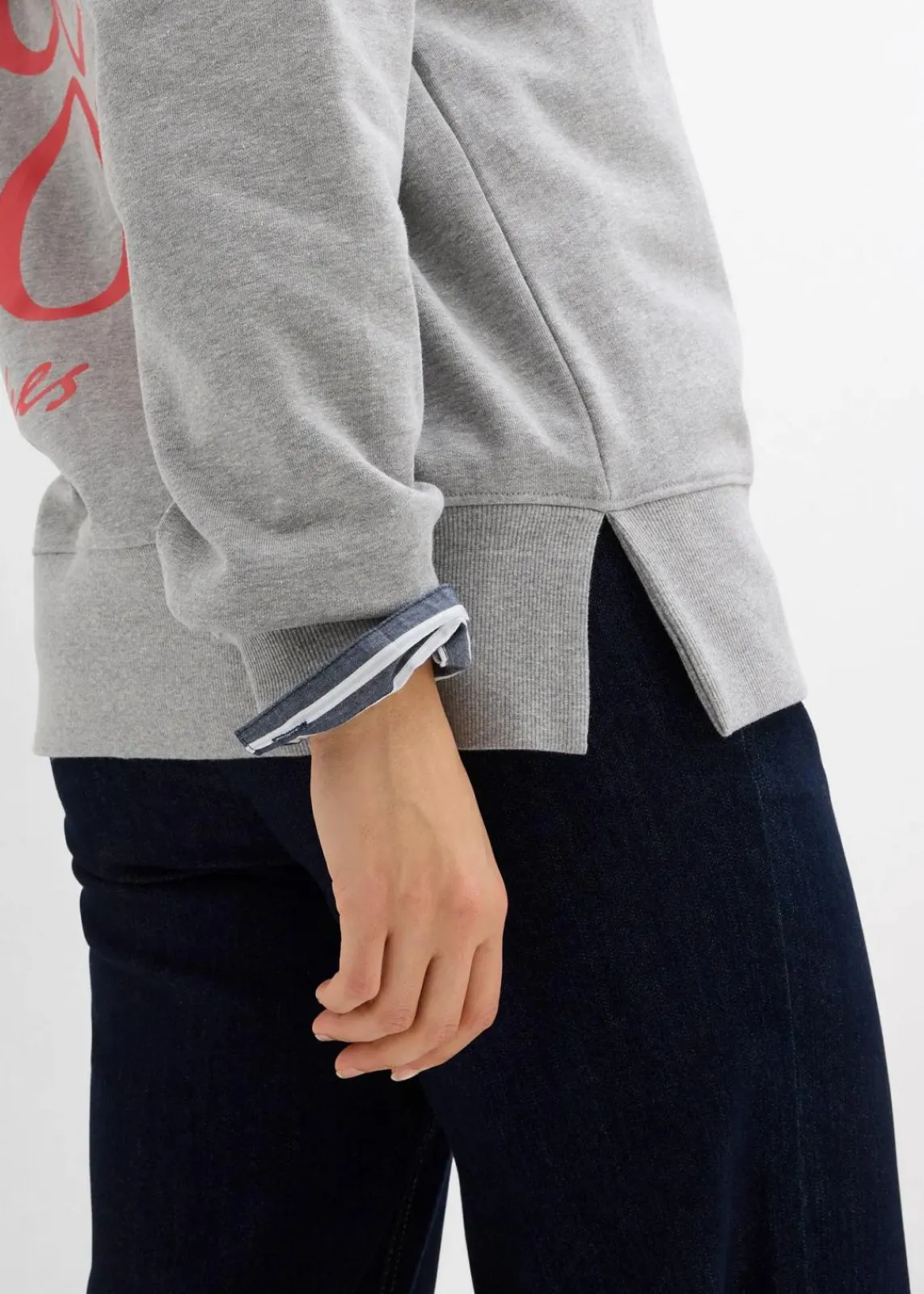 bonprix Bekleidung·Blusen & Tuniken|Sweat^Oversized-Sweatshirt aus Bio-Baumwolle hellgrau meliert/erdbeere