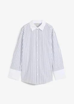 bonprix Bekleidung·Jacken & Mäntel|Blusen & Tuniken^Oversize-Hemd aus reiner Baumwolle weiß/dunkelblau gestreift
