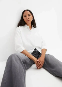 bonprix Bekleidung·Jacken & Mäntel|Blusen & Tuniken^Oversize-Hemd aus Baumwolle mit 3/4 Arm weiß