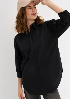 bonprix Blusen & Tuniken|Bekleidung·Jacken & Mäntel^Oversize-Hemd aus Baumwolle mit 3/4 Arm schwarz