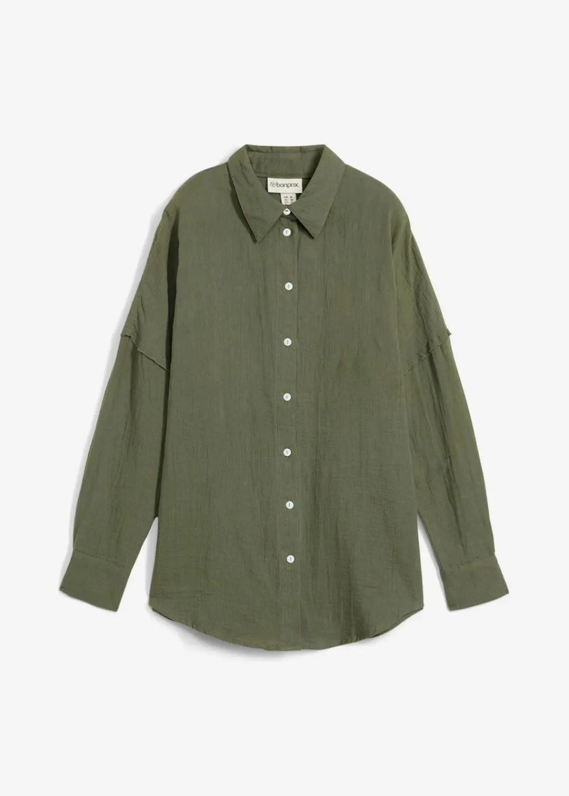 bonprix Bekleidung·Jacken & Mäntel|Zweiteiler & Sets^Oversize-Hemd aus luftigem Musselin schlammgrün
