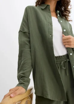 bonprix Bekleidung·Jacken & Mäntel|Zweiteiler & Sets^Oversize-Hemd aus luftigem Musselin schlammgrün