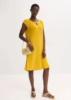 bonprix Kleider|Bekleidung·Pullover & Strickjacken^Oversize-Kleid aus strukturiertem Crêpe ockergold