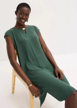 bonprix Bekleidung·Pullover & Strickjacken|Kleider^Oversize-Kleid aus strukturiertem Crêpe schattengrün