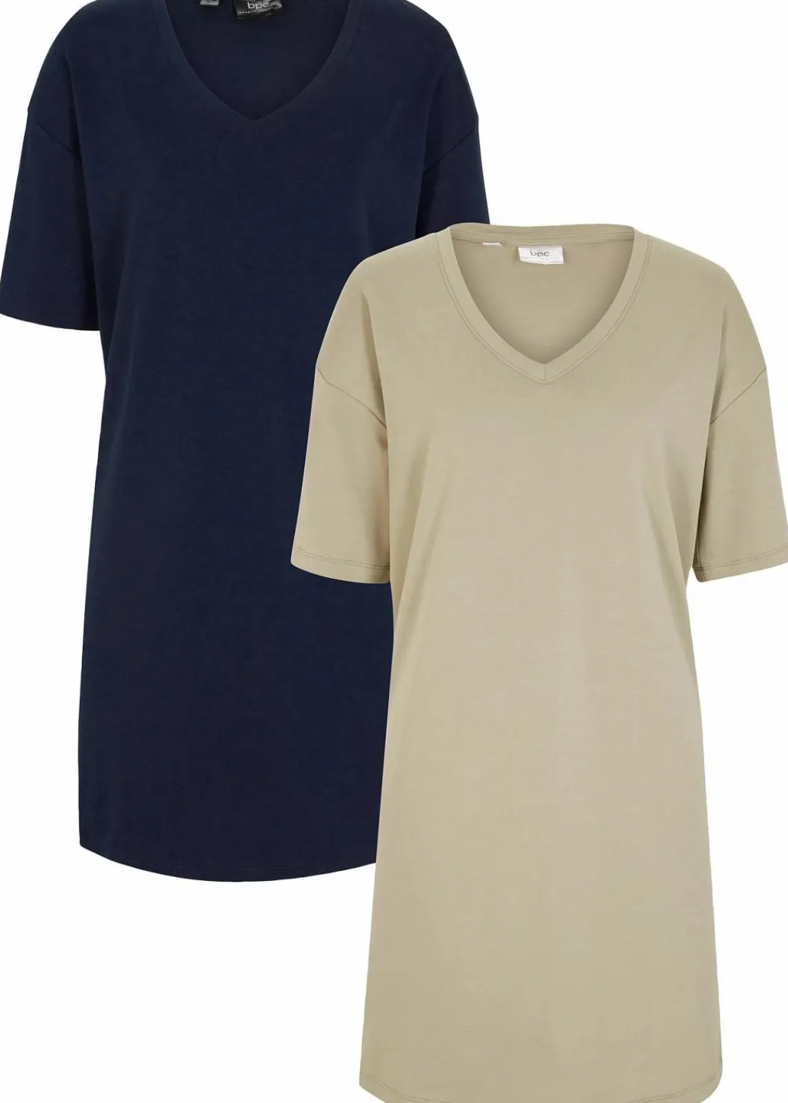 bonprix Kleider|Basics^Oversize-Kleid mit aus reiner Baumwolle (2er Pack) dunkelblau+seegras