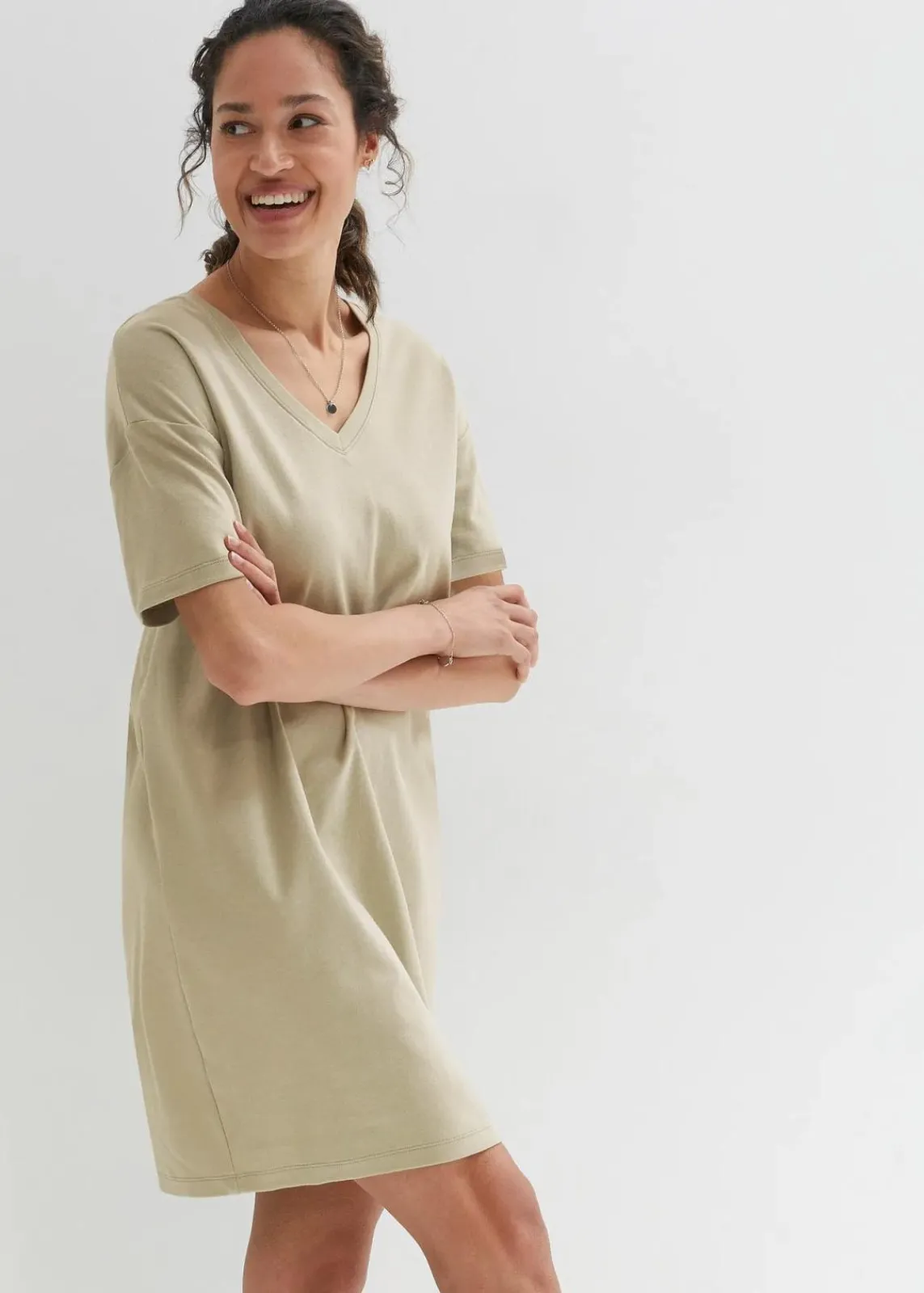 bonprix Kleider|Basics^Oversize-Kleid mit aus reiner Baumwolle (2er Pack) dunkelblau+seegras