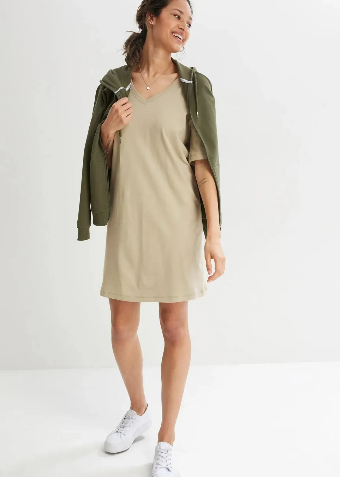 bonprix Kleider|Basics^Oversize-Kleid mit aus reiner Baumwolle (2er Pack) dunkelblau+seegras