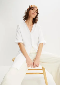 bonprix Bekleidung·Jacken & Mäntel|Blusen & Tuniken^Oversize-Longbluse aus softem Musselin weiß