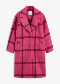 bonprix Bekleidung·Hosen|Jacken & Mäntel^Oversize-Mantel in Wolloptik pink/bordeaux kariert