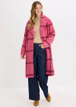 bonprix Bekleidung·Hosen|Jacken & Mäntel^Oversize-Mantel in Wolloptik pink/bordeaux kariert