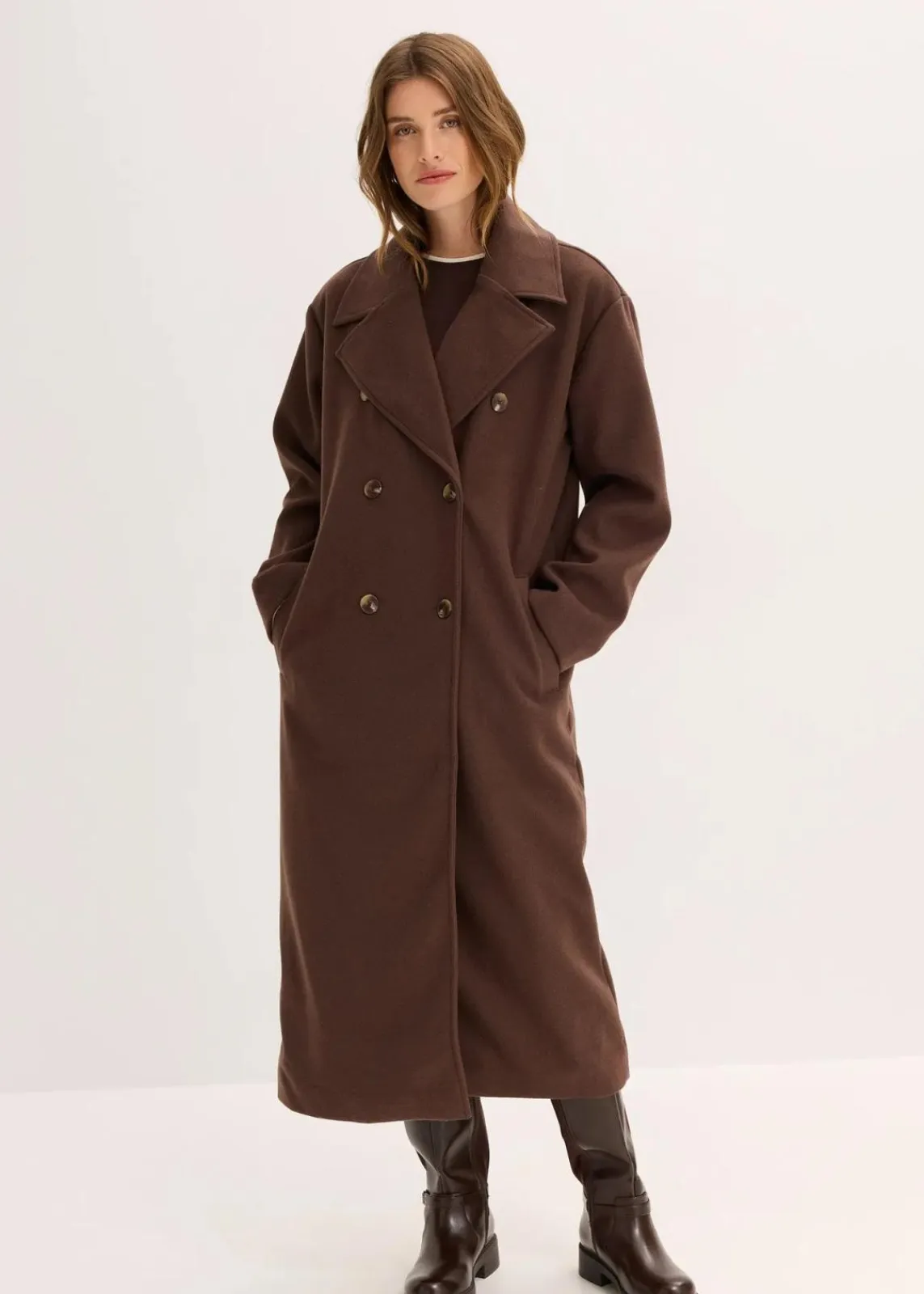 bonprix Jacken & Mäntel|Bekleidung·Hosen^Oversize-Mantel in Wolloptik dunkelbraun