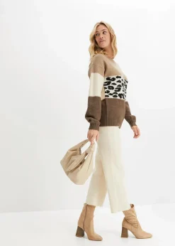 bonprix Pullover & Strickjacken|Bekleidung·Jeans^Oversize-Pullover braun/taupe/creme leo