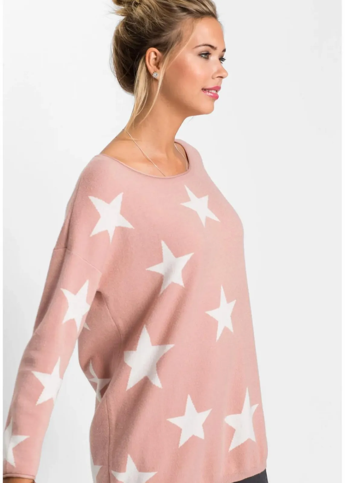bonprix Bekleidung·Umstandsmode|Bekleidung·Jeans^Oversize-Pullover vintagerosa/weiß bedruckt
