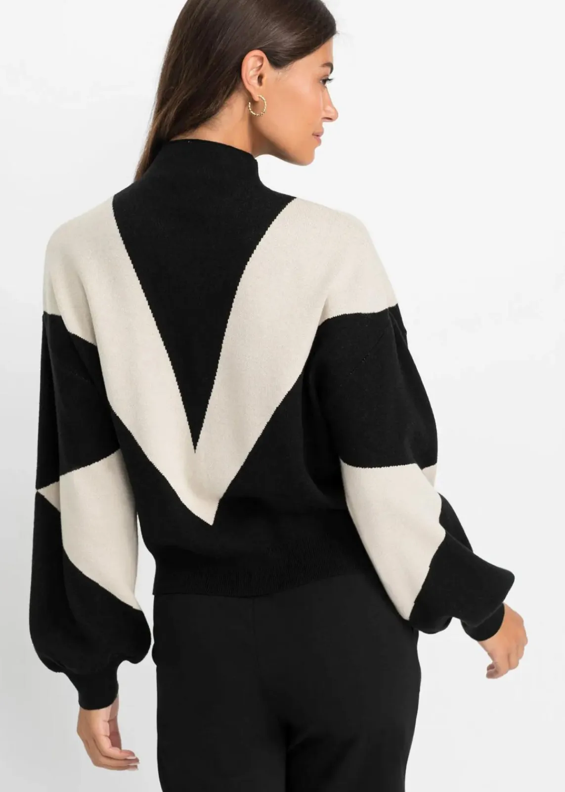 bonprix Bekleidung·Umstandsmode|Pullover & Strickjacken^Oversize-Pullover schwarz/kieselbeige graphisch