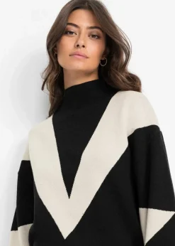 bonprix Bekleidung·Umstandsmode|Pullover & Strickjacken^Oversize-Pullover schwarz/kieselbeige graphisch