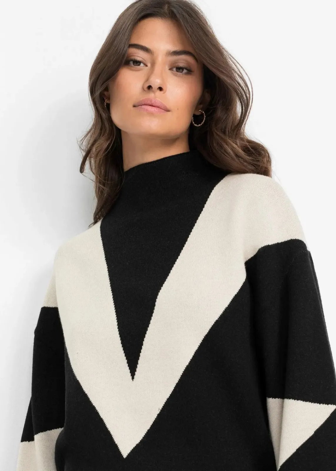 bonprix Bekleidung·Umstandsmode|Pullover & Strickjacken^Oversize-Pullover schwarz/kieselbeige graphisch