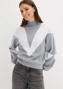 bonprix Bekleidung·Umstandsmode|Pullover & Strickjacken^Oversize-Pullover grau meliert/weiß