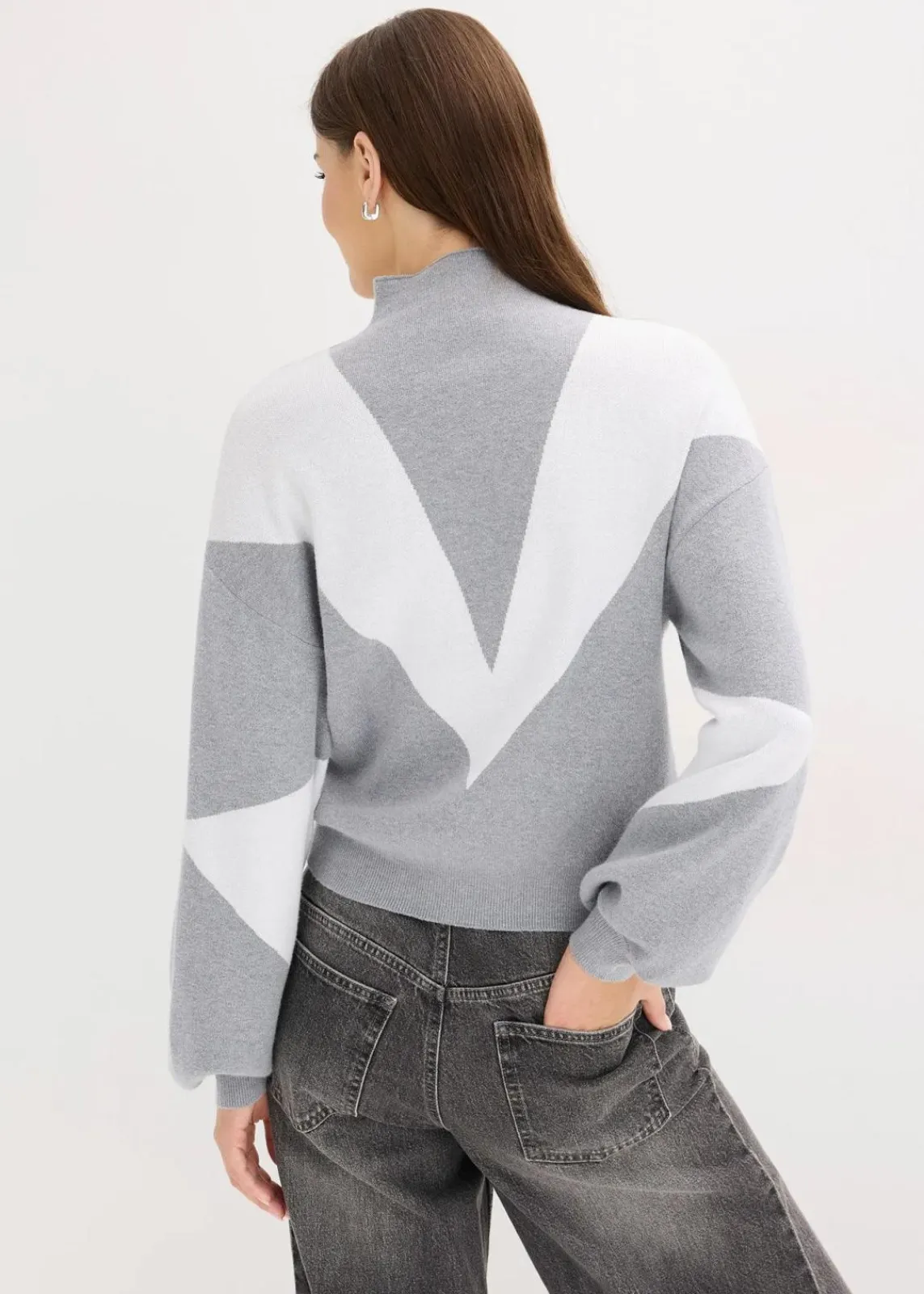 bonprix Bekleidung·Umstandsmode|Pullover & Strickjacken^Oversize-Pullover grau meliert/weiß