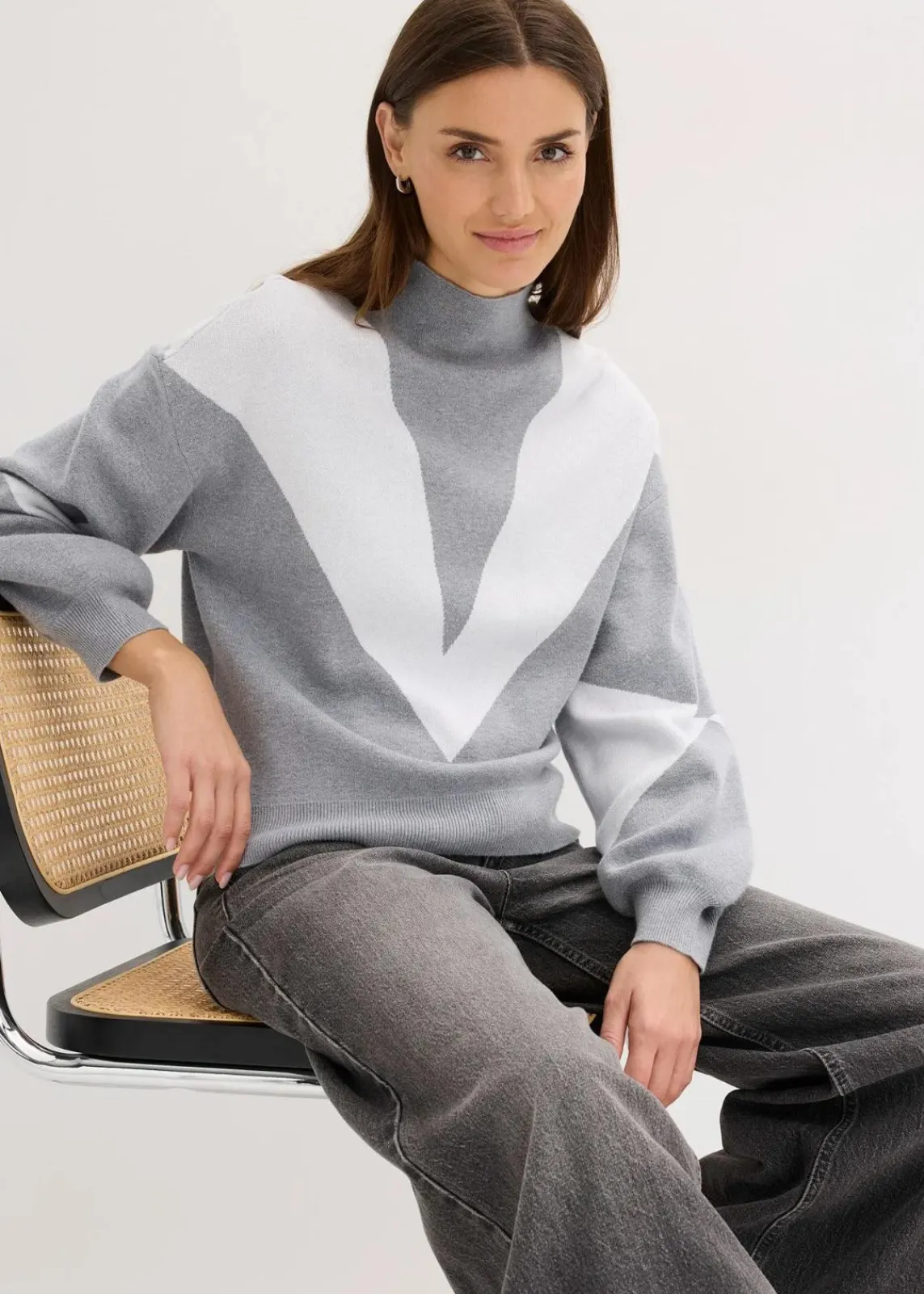 bonprix Bekleidung·Umstandsmode|Pullover & Strickjacken^Oversize-Pullover grau meliert/weiß