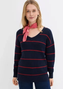bonprix Bekleidung·Umstandsmode|Bekleidung·Jeans^Oversize-Pullover dunkelblau/erdbeere gestreift