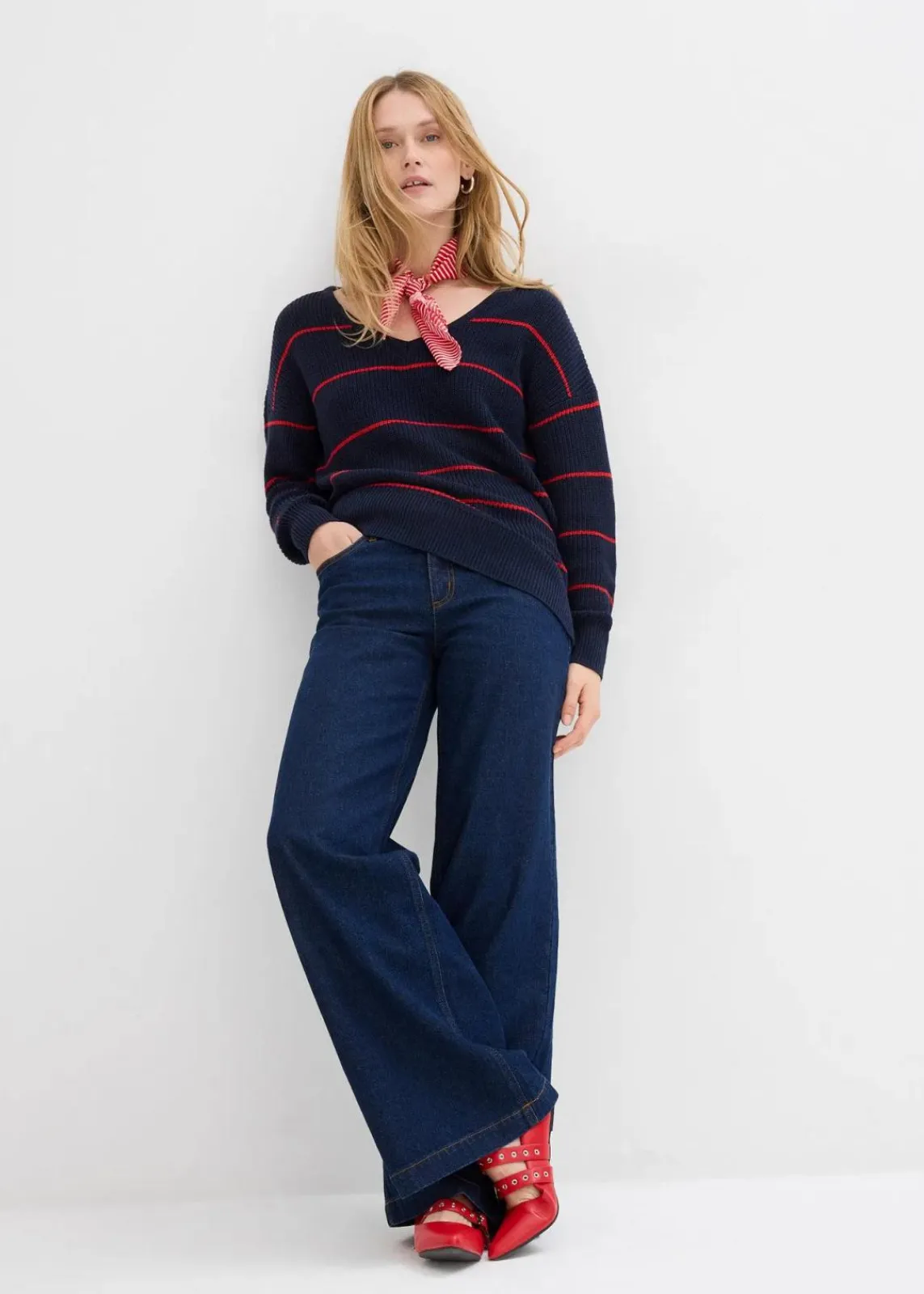 bonprix Bekleidung·Umstandsmode|Bekleidung·Jeans^Oversize-Pullover dunkelblau/erdbeere gestreift