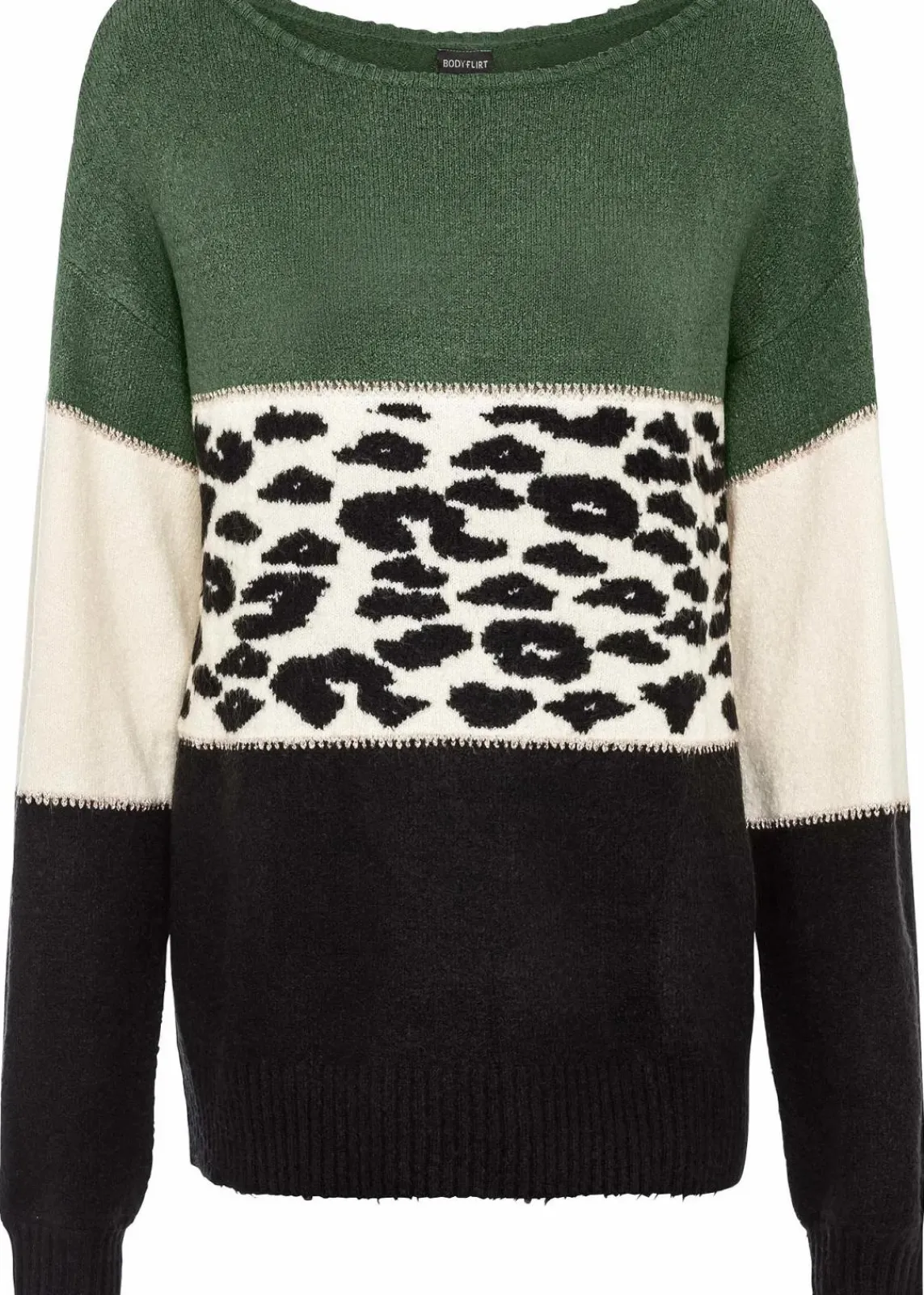 bonprix Bekleidung·Umstandsmode|Strickmode^Oversize-Pullover schwarz/hellgrün/creme leo