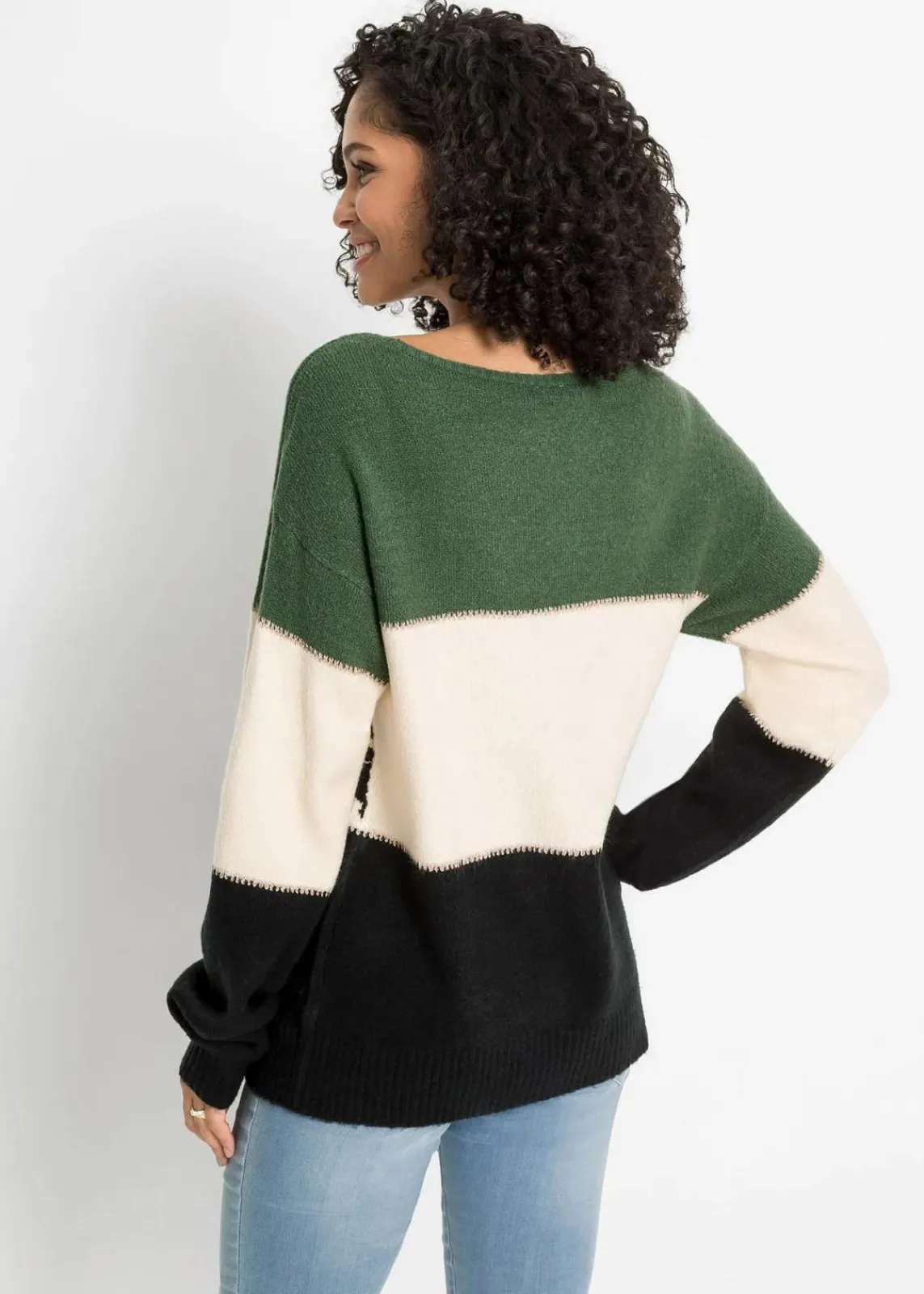 bonprix Bekleidung·Umstandsmode|Strickmode^Oversize-Pullover schwarz/hellgrün/creme leo