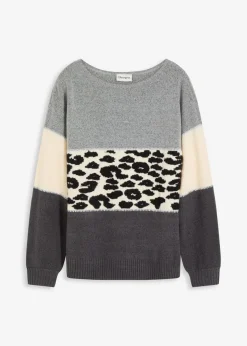 bonprix Bekleidung·Umstandsmode|Strickmode^Oversize-Pullover grau meliert/anthrazit meliert leo