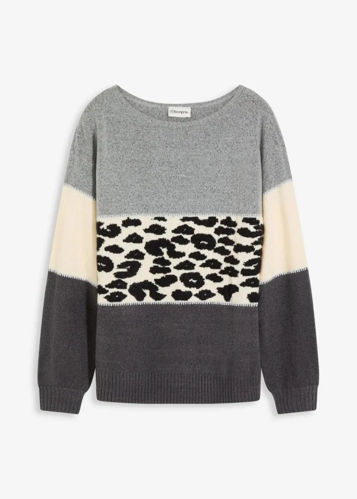 bonprix Bekleidung·Umstandsmode|Strickmode^Oversize-Pullover grau meliert/anthrazit meliert leo