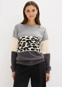 bonprix Bekleidung·Umstandsmode|Strickmode^Oversize-Pullover grau meliert/anthrazit meliert leo