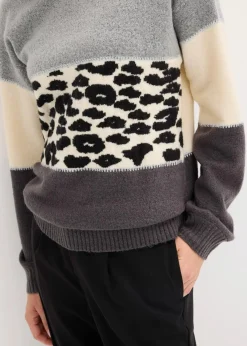 bonprix Bekleidung·Umstandsmode|Strickmode^Oversize-Pullover grau meliert/anthrazit meliert leo