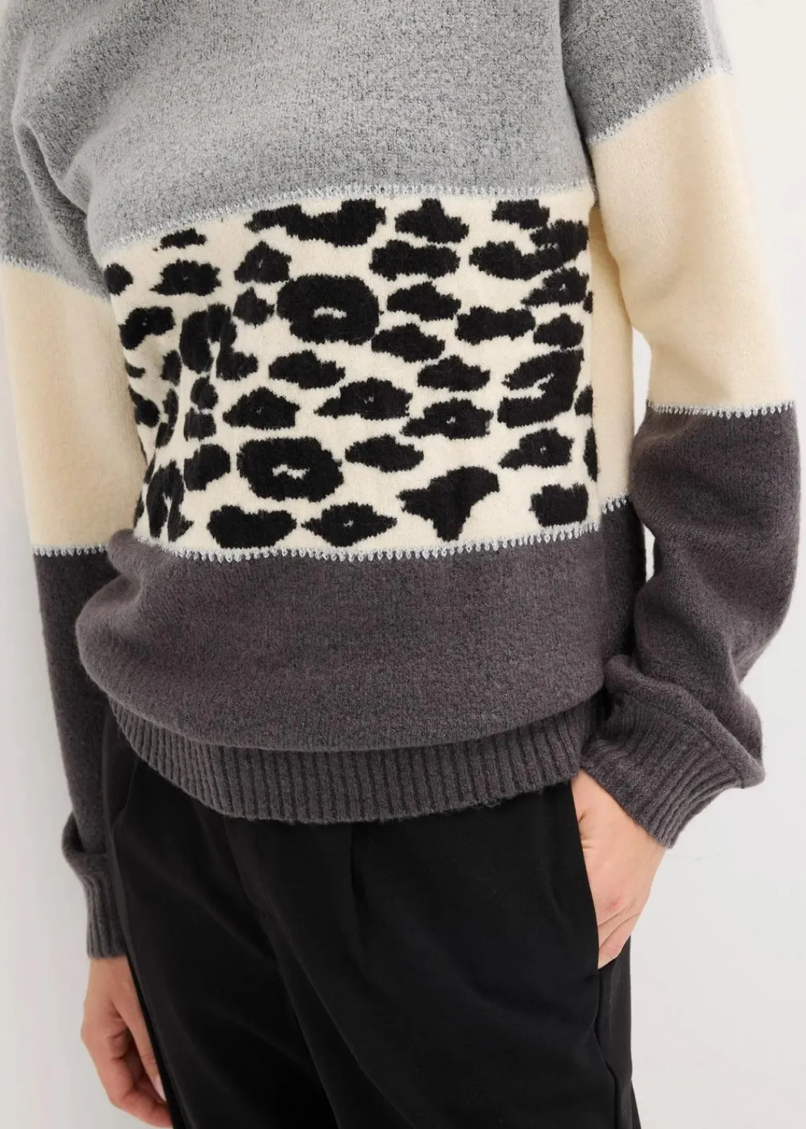 bonprix Bekleidung·Umstandsmode|Strickmode^Oversize-Pullover grau meliert/anthrazit meliert leo