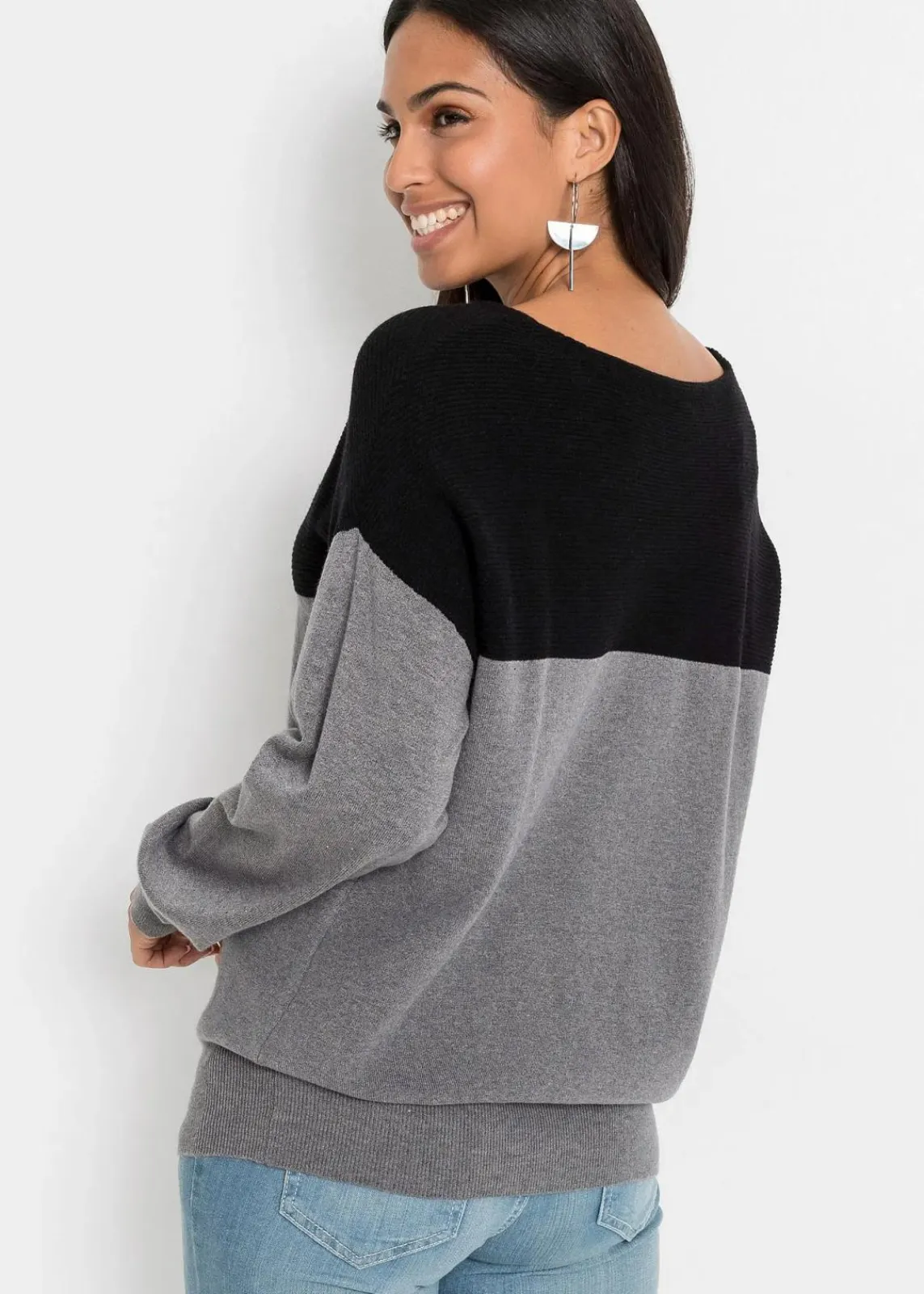 bonprix Bekleidung·Umstandsmode|Bekleidung·Jeans^Oversize-Pullover schwarz/grau meliert