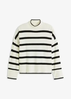 bonprix Bekleidung·Umstandsmode|Bekleidung·Jeans^Oversize-Pullover cremeweiß/schwarz quer gestreift