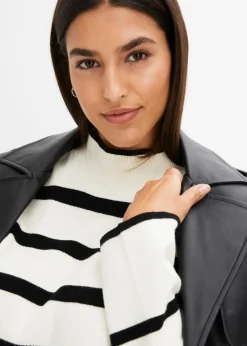 bonprix Bekleidung·Umstandsmode|Bekleidung·Jeans^Oversize-Pullover cremeweiß/schwarz quer gestreift