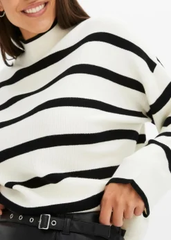 bonprix Bekleidung·Umstandsmode|Bekleidung·Jeans^Oversize-Pullover cremeweiß/schwarz quer gestreift