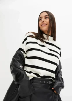 bonprix Bekleidung·Umstandsmode|Bekleidung·Jeans^Oversize-Pullover cremeweiß/schwarz quer gestreift