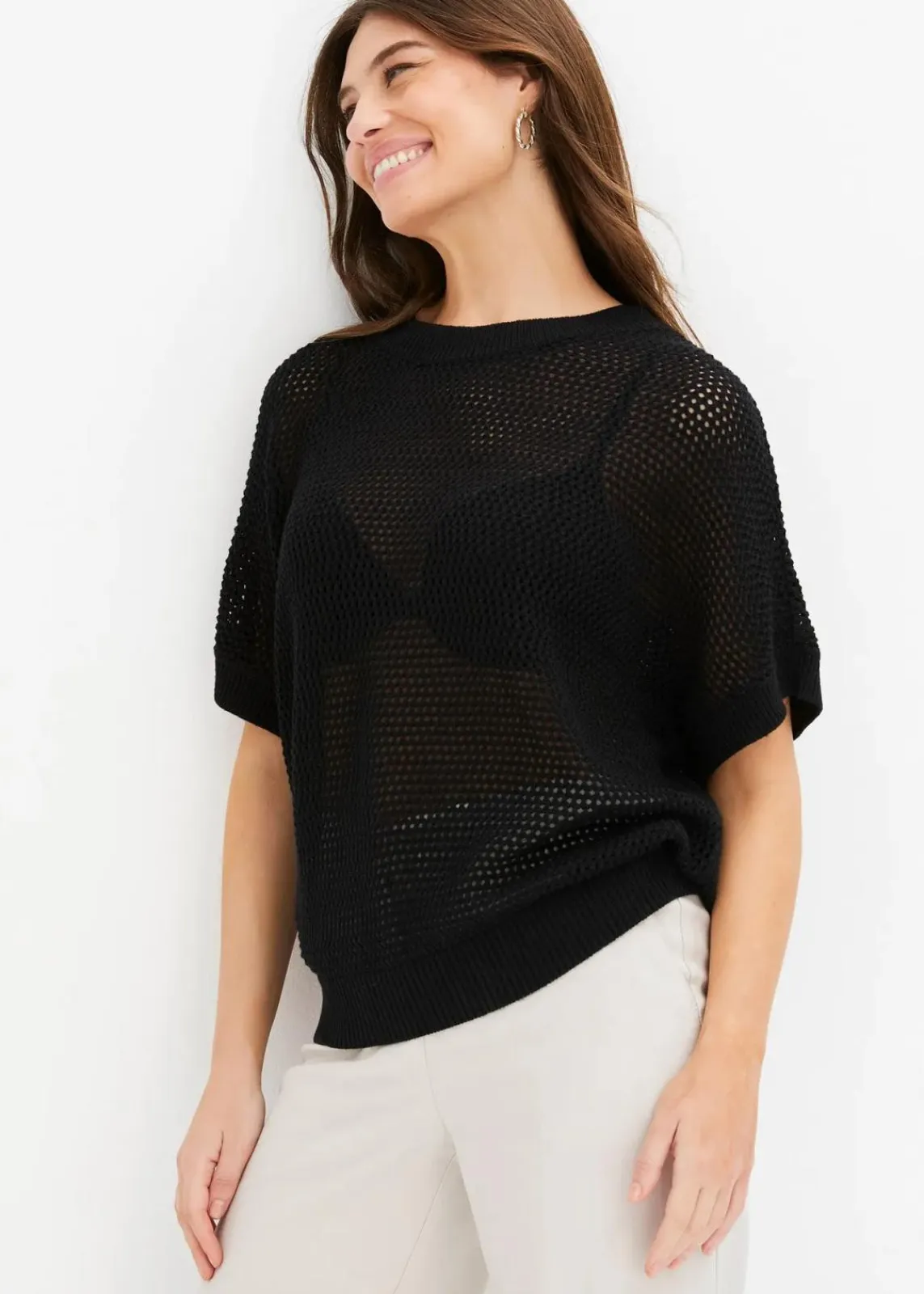 bonprix Pullover & Strickjacken|Strickmode^Oversize-Pullover aus Baumwoll-Mix schwarz