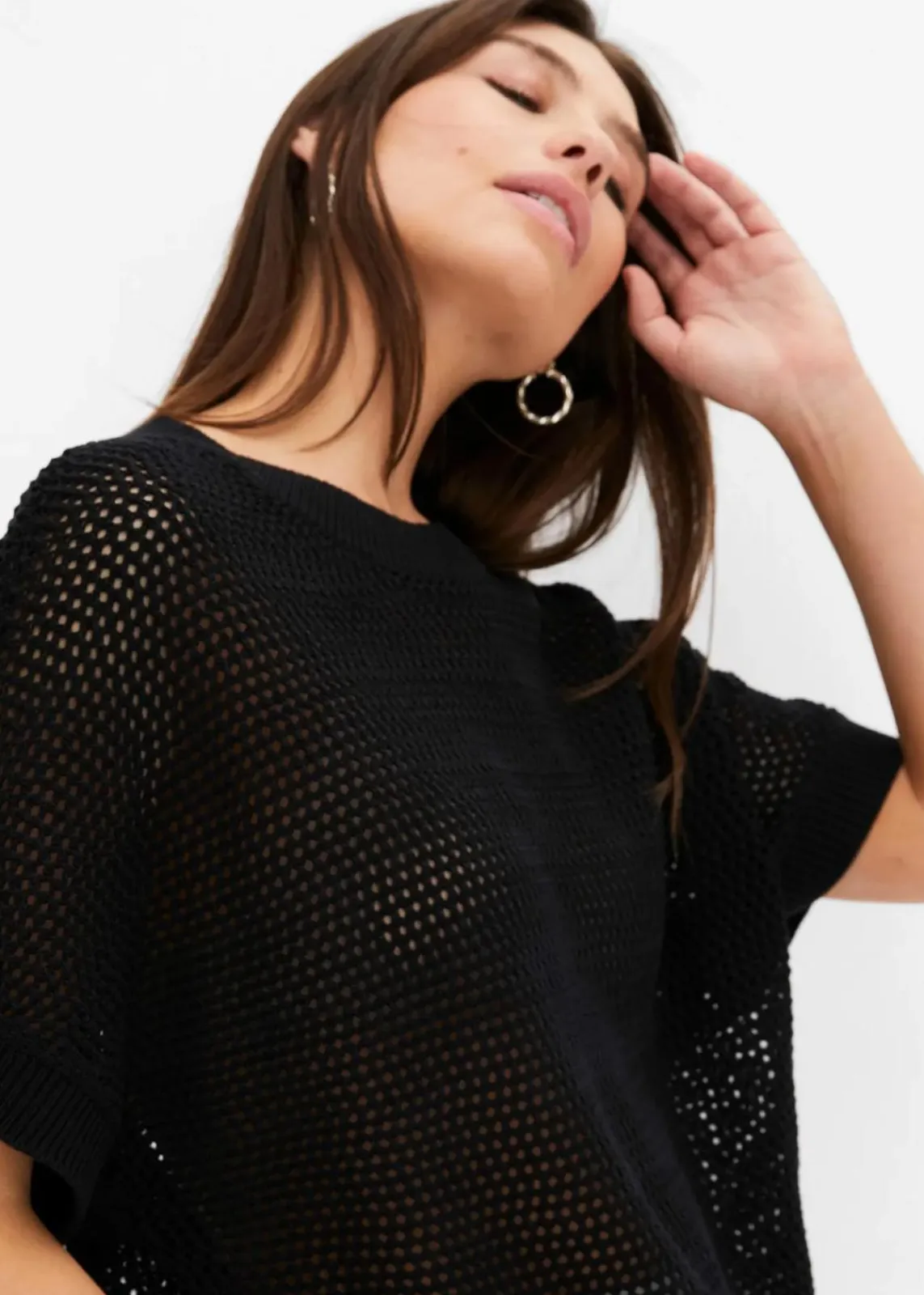 bonprix Pullover & Strickjacken|Strickmode^Oversize-Pullover aus Baumwoll-Mix schwarz