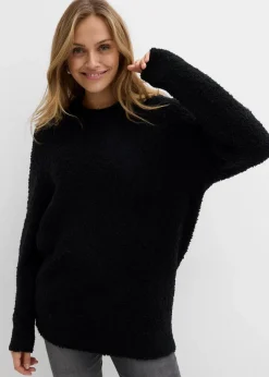 bonprix Bekleidung·Umstandsmode|Strickmode^Oversize-Pullover aus Flauschgarn schwarz