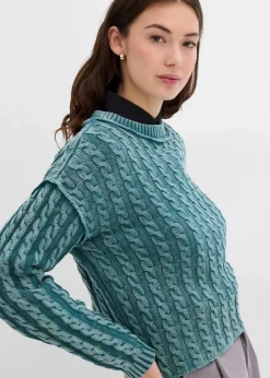 bonprix Strickmode|Pullover & Strickjacken^Oversize-Pullover aus reiner Baumwolle graugrün