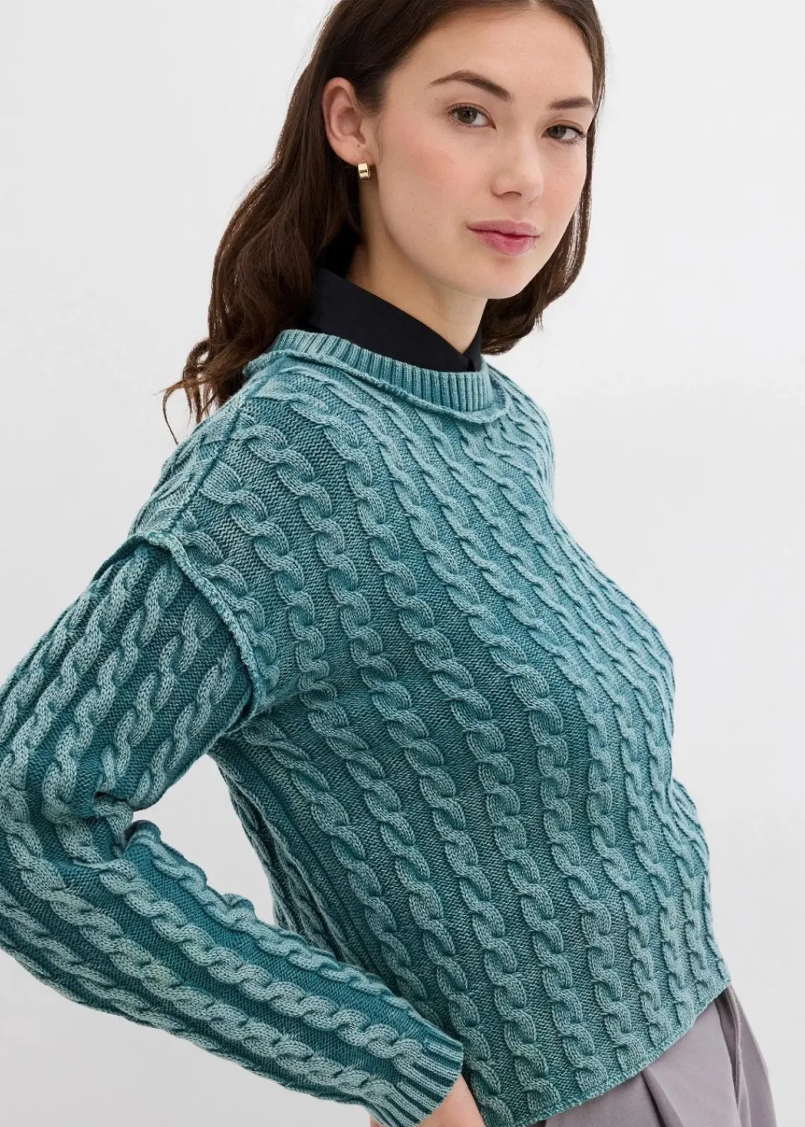 bonprix Strickmode|Pullover & Strickjacken^Oversize-Pullover aus reiner Baumwolle graugrün