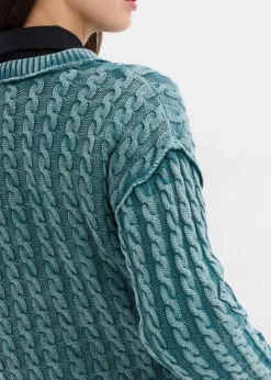 bonprix Strickmode|Pullover & Strickjacken^Oversize-Pullover aus reiner Baumwolle graugrün