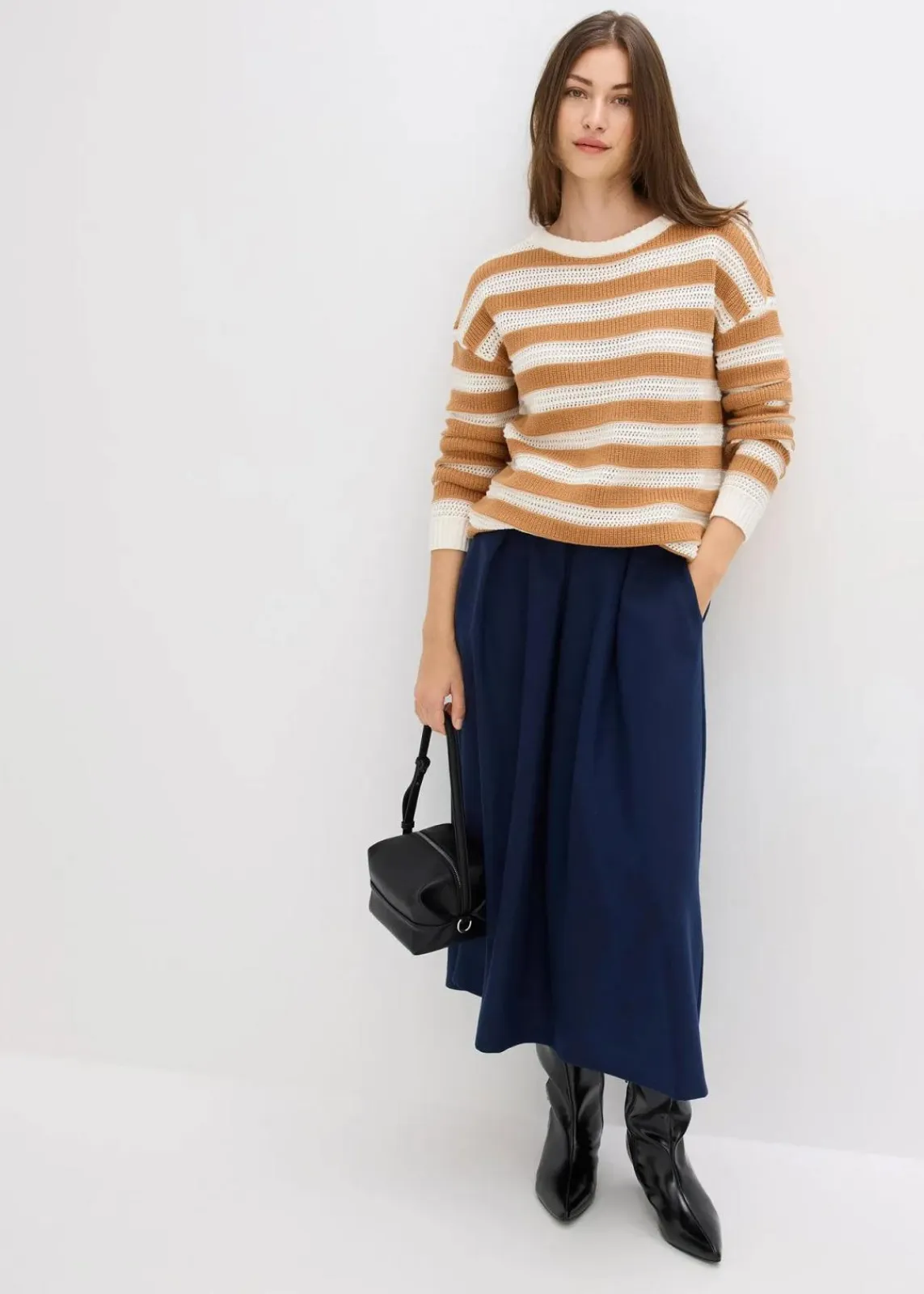 bonprix Bekleidung·Umstandsmode|Bekleidung·Jeans^Oversize-Pullover aus reiner Baumwolle haselnuss/wollweiß gestreift