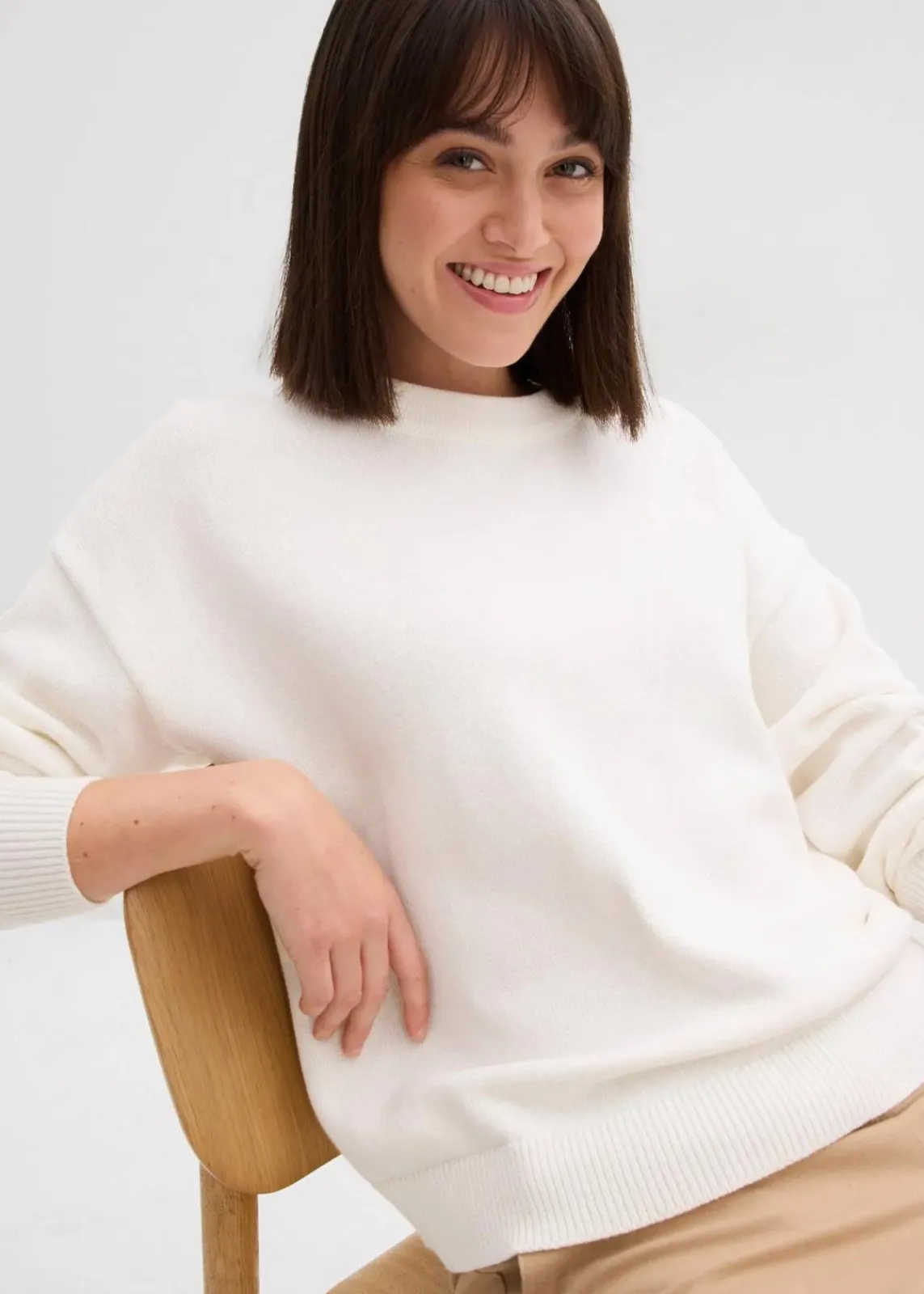 bonprix Bekleidung·Umstandsmode|Strickmode^Oversize-Pullover aus reiner Baumwolle wollweiß