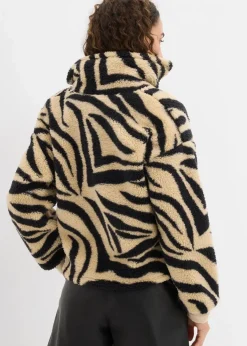 bonprix Bekleidung·Umstandsmode|Bekleidung·Jeans^Oversize-Pullover aus Teddyfleece hellsand/schwarz zebra