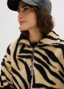 bonprix Bekleidung·Umstandsmode|Bekleidung·Jeans^Oversize-Pullover aus Teddyfleece hellsand/schwarz zebra