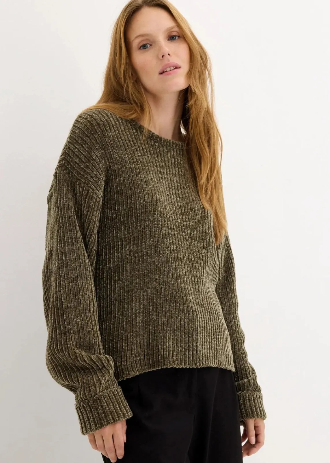 bonprix Bekleidung·Umstandsmode|Bekleidung·Jeans^Oversize-Pullover aus weichem Chenille dunkeloliv