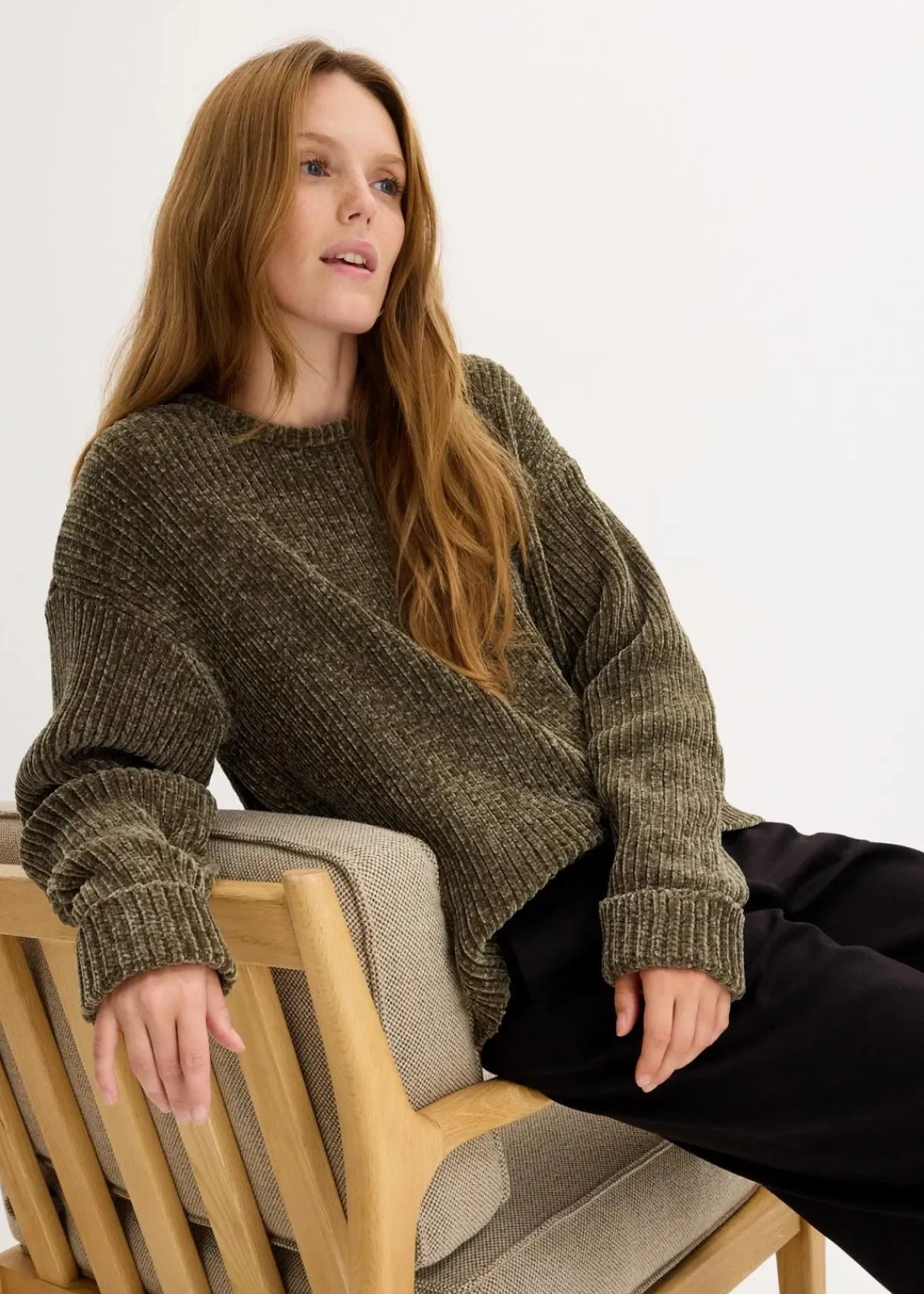 bonprix Bekleidung·Umstandsmode|Bekleidung·Jeans^Oversize-Pullover aus weichem Chenille dunkeloliv