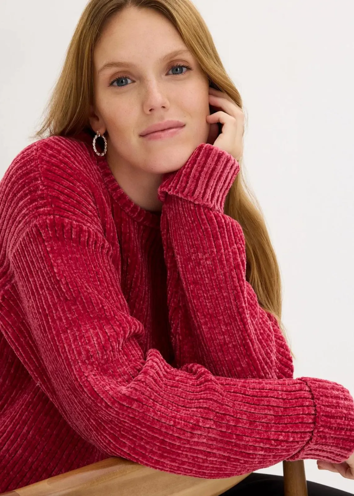 bonprix Strickmode|Nachhaltigere Materialien^Oversize-Pullover aus weichem Chenille beerenrot